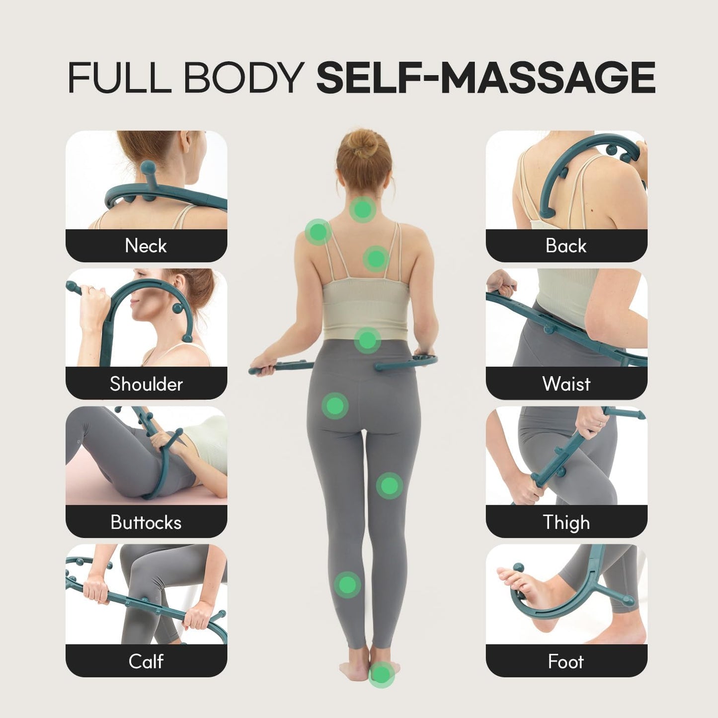 HubiCare Massage Stick, Massage Trigger Point Cane, Body Deep Tissue, Handheld Back, Neck, Shoulder, Leg and Feet, Muscle Release Tool Self Massage Hook Cane for Women & Men (Green)