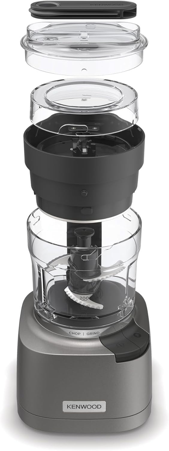 Kenwood Duo Prep CHP80.000SI, Food Chopper and Grinder 2-in-1 with Serrated Quadblades, High Speed Compact Grinder, Non Slip Base, Dishwasher Safe, 800W, Silver