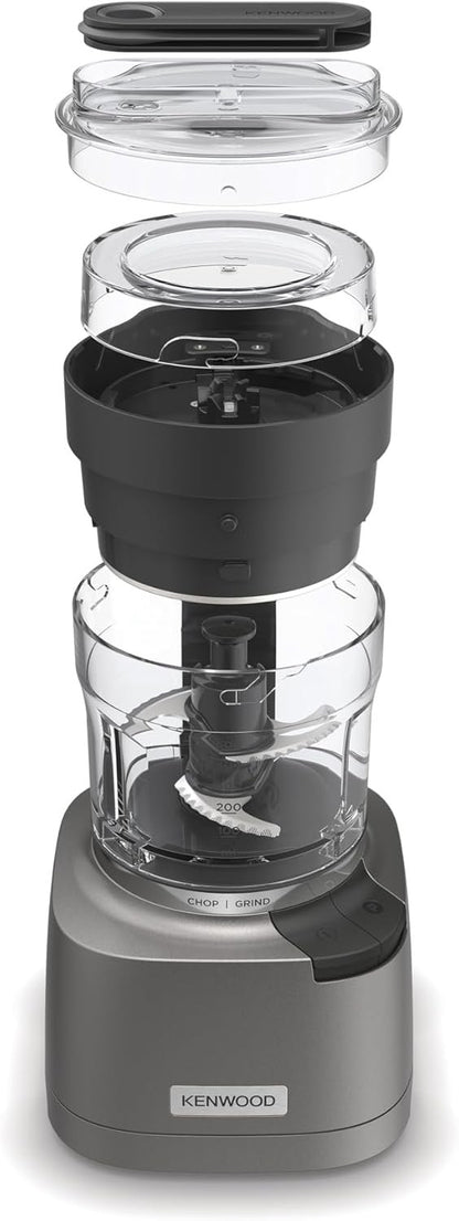 Kenwood Duo Prep CHP80.000SI, Food Chopper and Grinder 2-in-1 with Serrated Quadblades, High Speed Compact Grinder, Non Slip Base, Dishwasher Safe, 800W, Silver