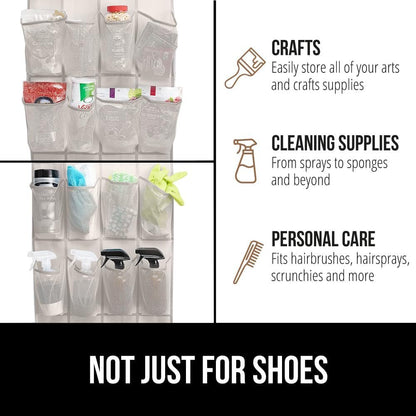 GORILLA GRIP Breathable Mesh Large 24 Pocket Shoe Organizer, Holds Up to 40 Pounds, Sturdy Hooks, Space Saving, Over Door, Storage Rack Hangs on Closets for Shoes, Sneakers or Home Accessories, Linen
