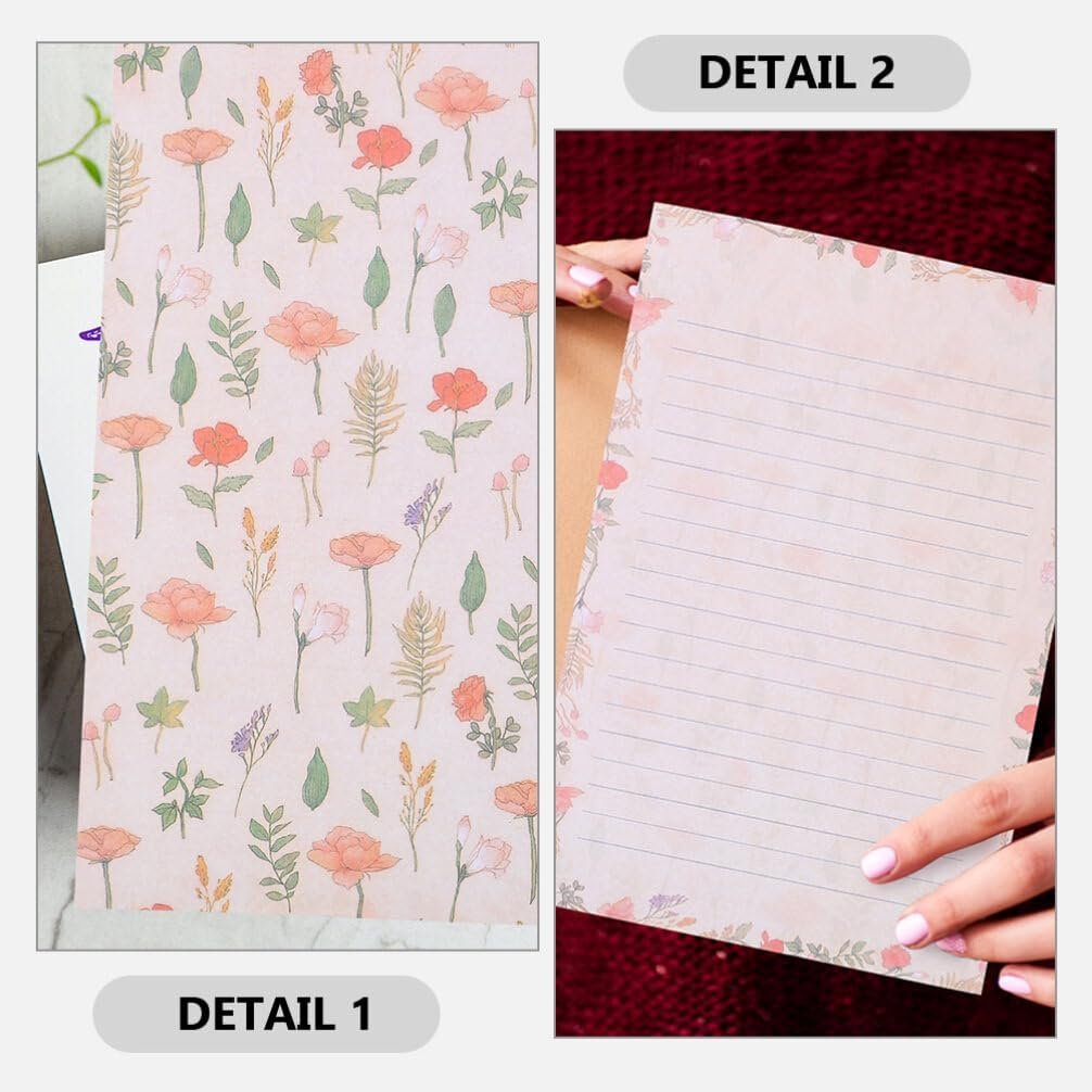 NUOBESTY A5 Stationary Paper and Envelopes Set, 24PCS Floral Stationery Writing Paper 12PCS Matching Envelopes Lined Printing Paper for Home Office School