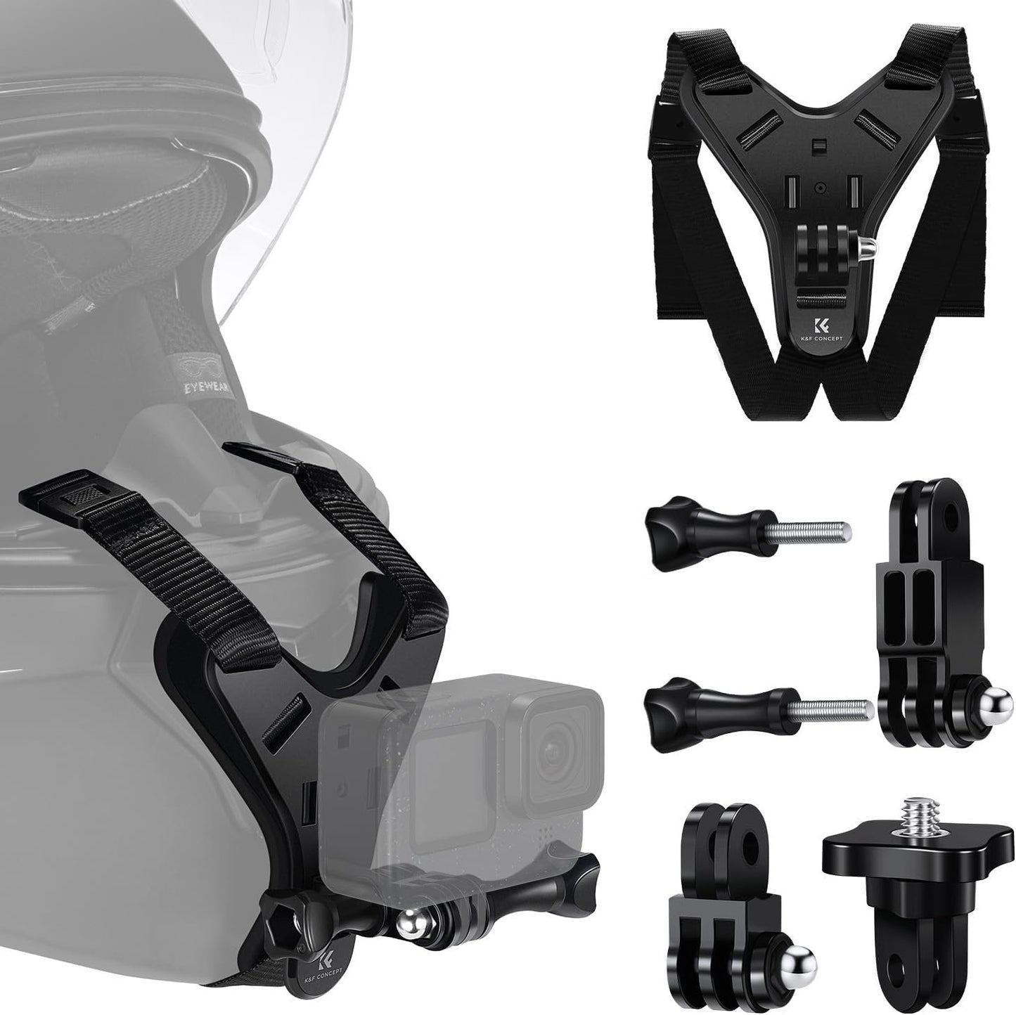 K&F Concept Action Camera Motorcycle Dirt Bike Helmet Chin Strap Mount, Helmet Holder Mounting Attachment for GoPro Hero 13/12/11/10/9/8/7/6/5/4/DJI Osmo Action 5Pro/4/3/Insta360 X5/X4/X3