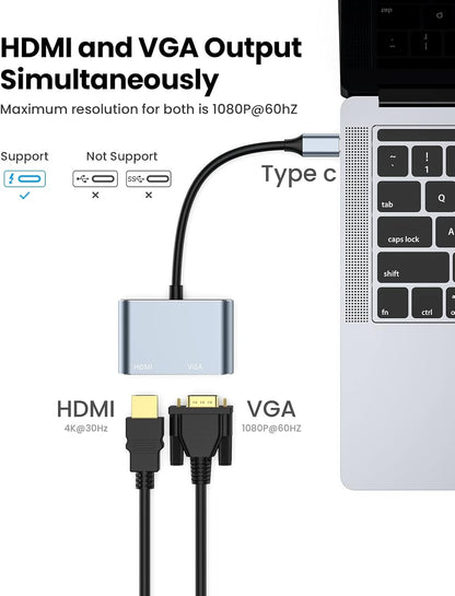 USB C to HDMI VGA Adapter,Vilcome 2-in-1 USB C Hub with 4K HDMI, 1080P VGA,Type C to HDMI Converter for MacBook/MacBook Pro 2019/2018,MacBook Air,Chromebook Pixel,LenovoYoga 720/730,Dell XPS 13