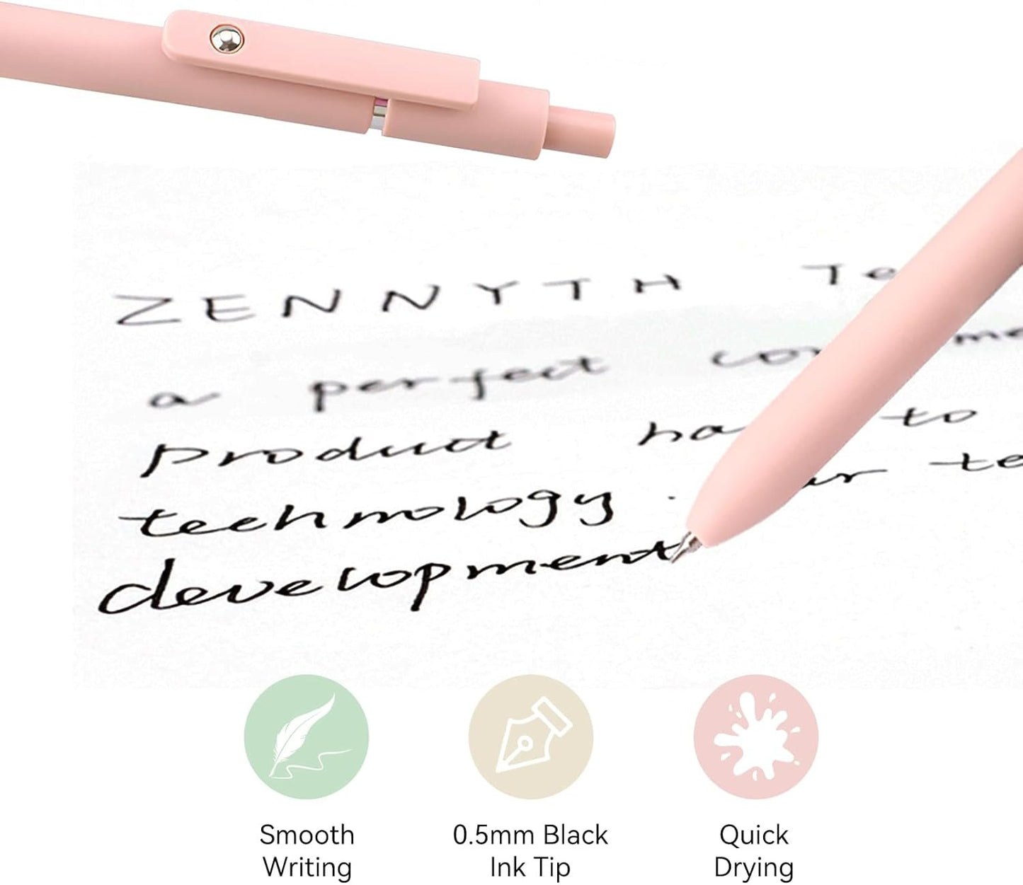 ZCOINS 5 Pcs 0.5mm Retractable Black Ink Gel Pens with Refills, Fine Point, Quick Dry, Smooth Writing, Japanese Rollerball Gel Pens for Journaling Nurse Office School Stationery Supplies Gifts