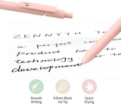 ZCOINS 5 Pcs 0.5mm Retractable Black Ink Gel Pens with Refills, Fine Point, Quick Dry, Smooth Writing, Japanese Rollerball Gel Pens for Journaling Nurse Office School Stationery Supplies Gifts