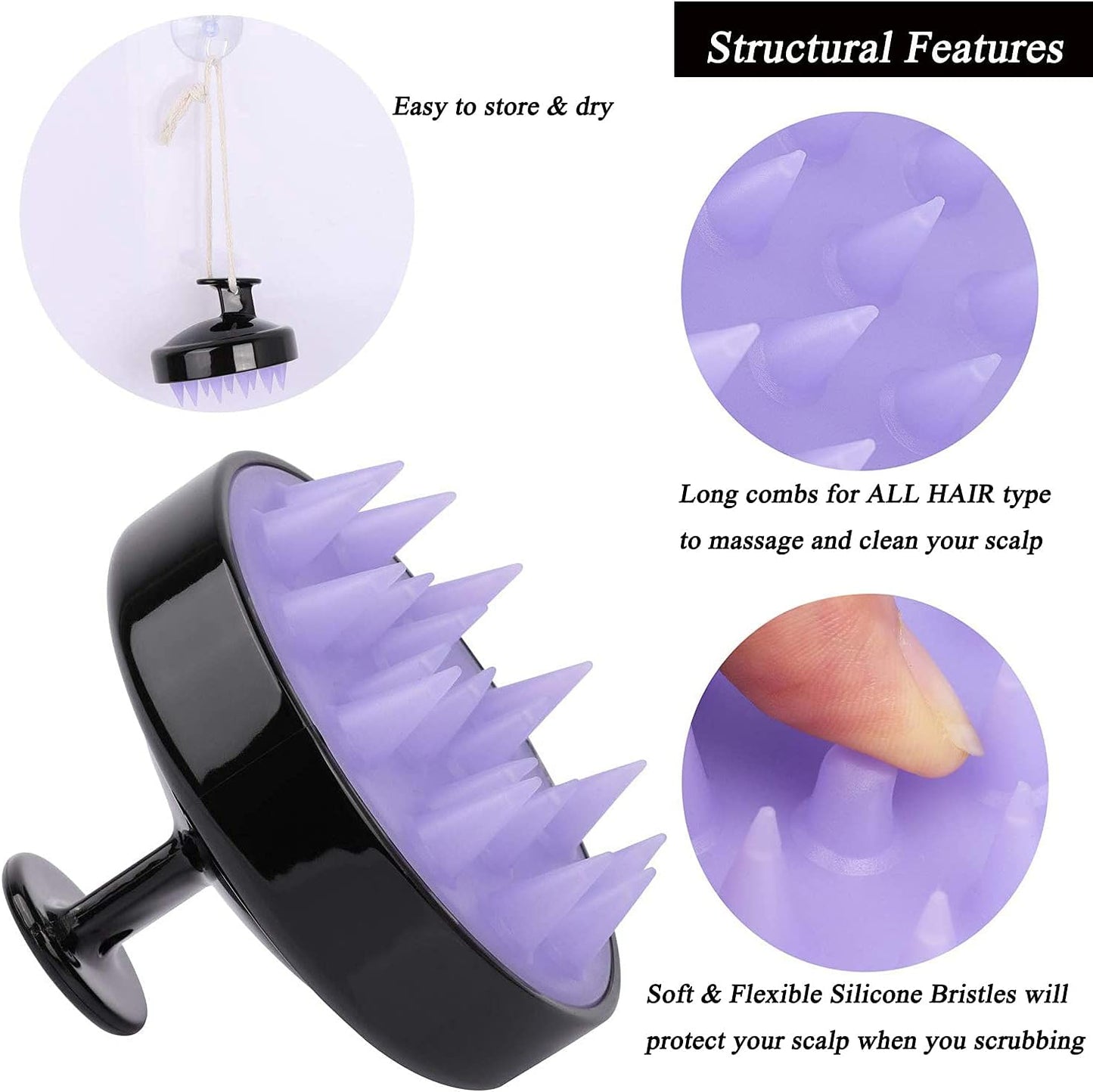 2 Pcs Hair Shampoo Brush Scalp Scrubber Shower Head Care Massager for Washing Dandruff Remove Hair Growth for Women, Men, Pets