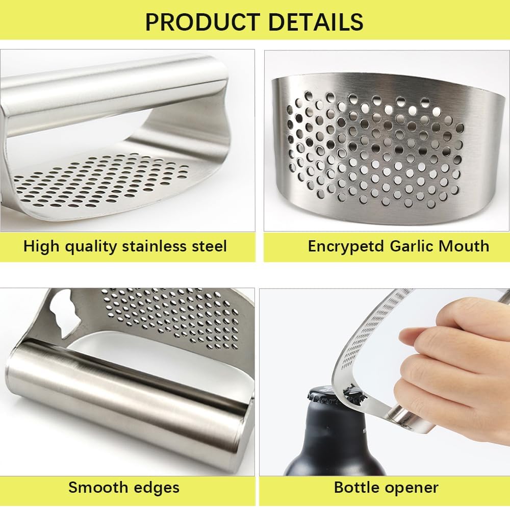 Stainless Steel Garlic Presser,2024 New Garlic Mincer Press Garlic Crusher with Cleaning Brushr And Peeler,Garlic Chopper Kitchen Tools Gadgets,Easy to Use.