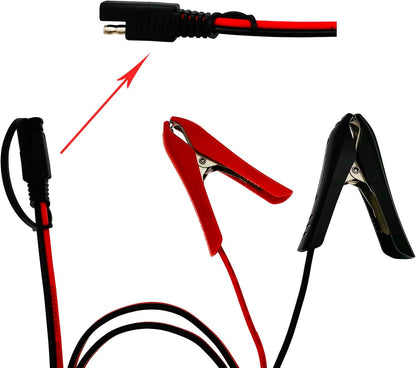 [Updated Version] 3.2FT Battery Clip-on Crocodile Clamps to SAE Connector, 16AWG Solar Charger Extension Cable/Power Supply Aux Adapter/Red & Black Connecting Alligator Clips Charging Wire
