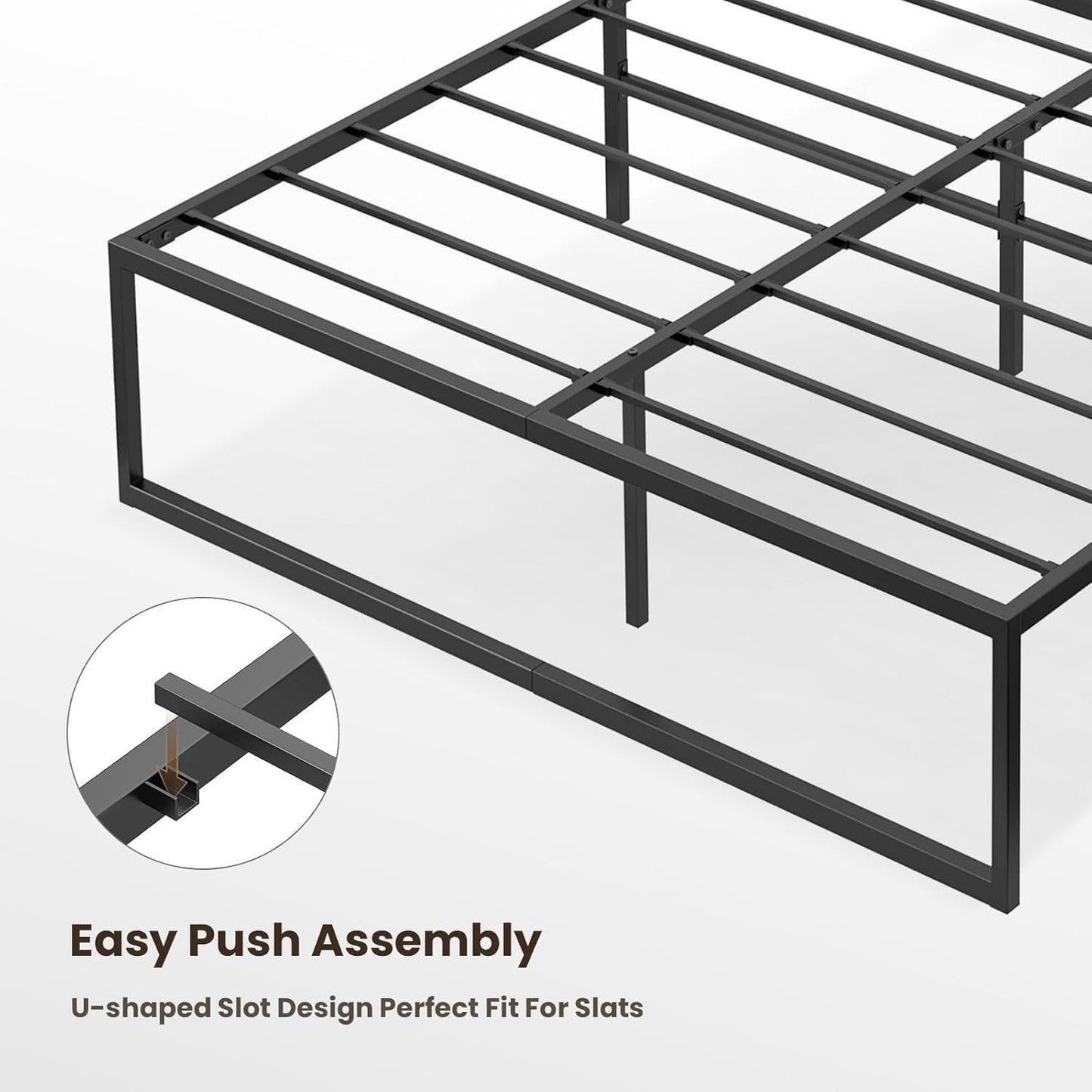 ADVWIN Bed Frame Double Size, All Metal Material Mattress Base, Large Storage Space Under Platform Bed with Bottom Crossbar, Black