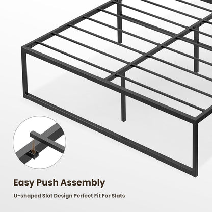 ADVWIN Bed Frame Double Size, All Metal Material Mattress Base, Large Storage Space Under Platform Bed with Bottom Crossbar, Black