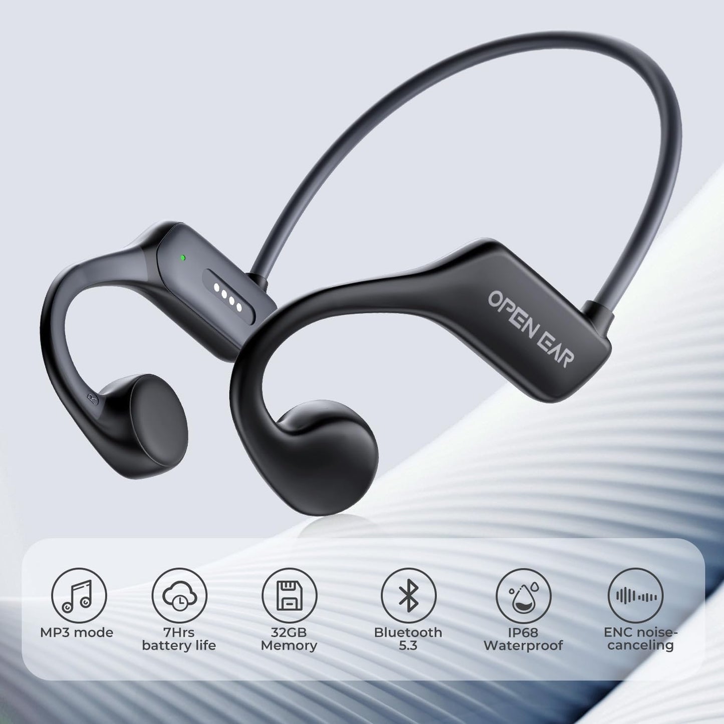 Bone Conduction Headphones Swimming Headphones, IP68 Waterproof Wireless Headset Bluetooth v5.3, Built-in 32G with MP3 Player, Open Ear Sports Earphones for Swimming, Sports, Running