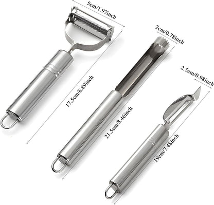 Stainless Steel Blade Vegetable Peeler Julienne and Apple Corer Remover Tool-for Fruit, Potato, Carrot, Cucumber, Kitchen, Home Staple.Kitchen Gadgets.3pack