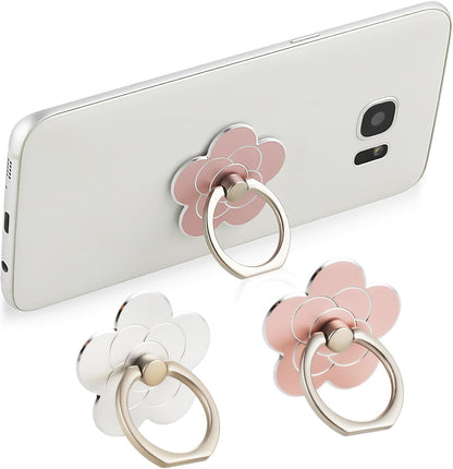 Sibba 2pcs Phone Ring Holder Kickstand Cellphone Flower Finger Ring Grips Stand Metal Universal Accessories Compatible with Smartphone, Mobile Phones, Phone case (Silver, Rose Gold)