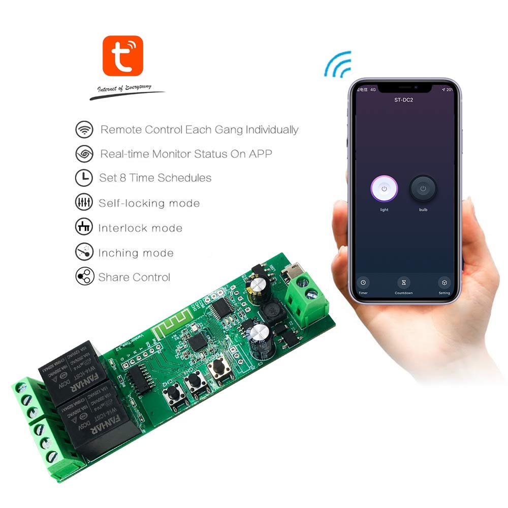 Newgoal 2-Channel WiFi Smart Switch Relay Module, TUYA/Smart Life App for Smart Home Remote Control, Momentary Time Adjustable, Compatible with Alexa/Google Assistant