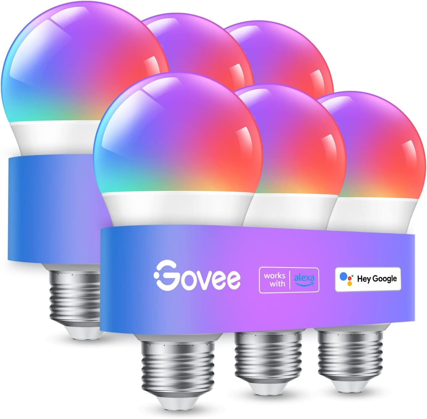 Govee Smart Light Bulbs, WiFi & Bluetooth Color Changing Light Bulbs, Music Sync, 16 Million DIY Colors RGBWW Color Lights Bulb, Work with Alexa, Google Assistant & Govee Home App, 6 Pack