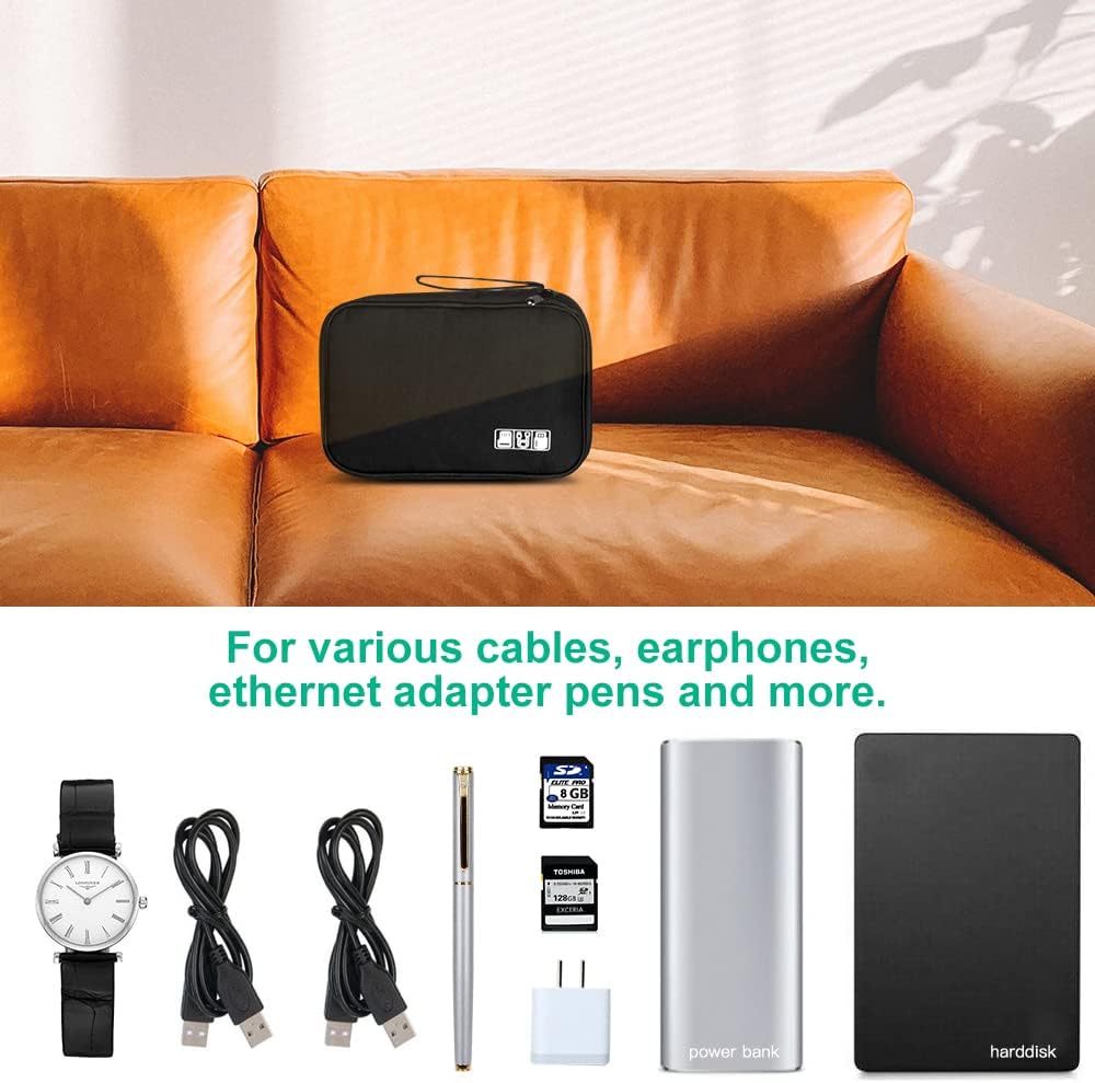 Electronic Accessories Organizer Bag, Universal Travel Bag for USB Cable, SD Card, Charger, Hard Disk (Black), Black, Modern