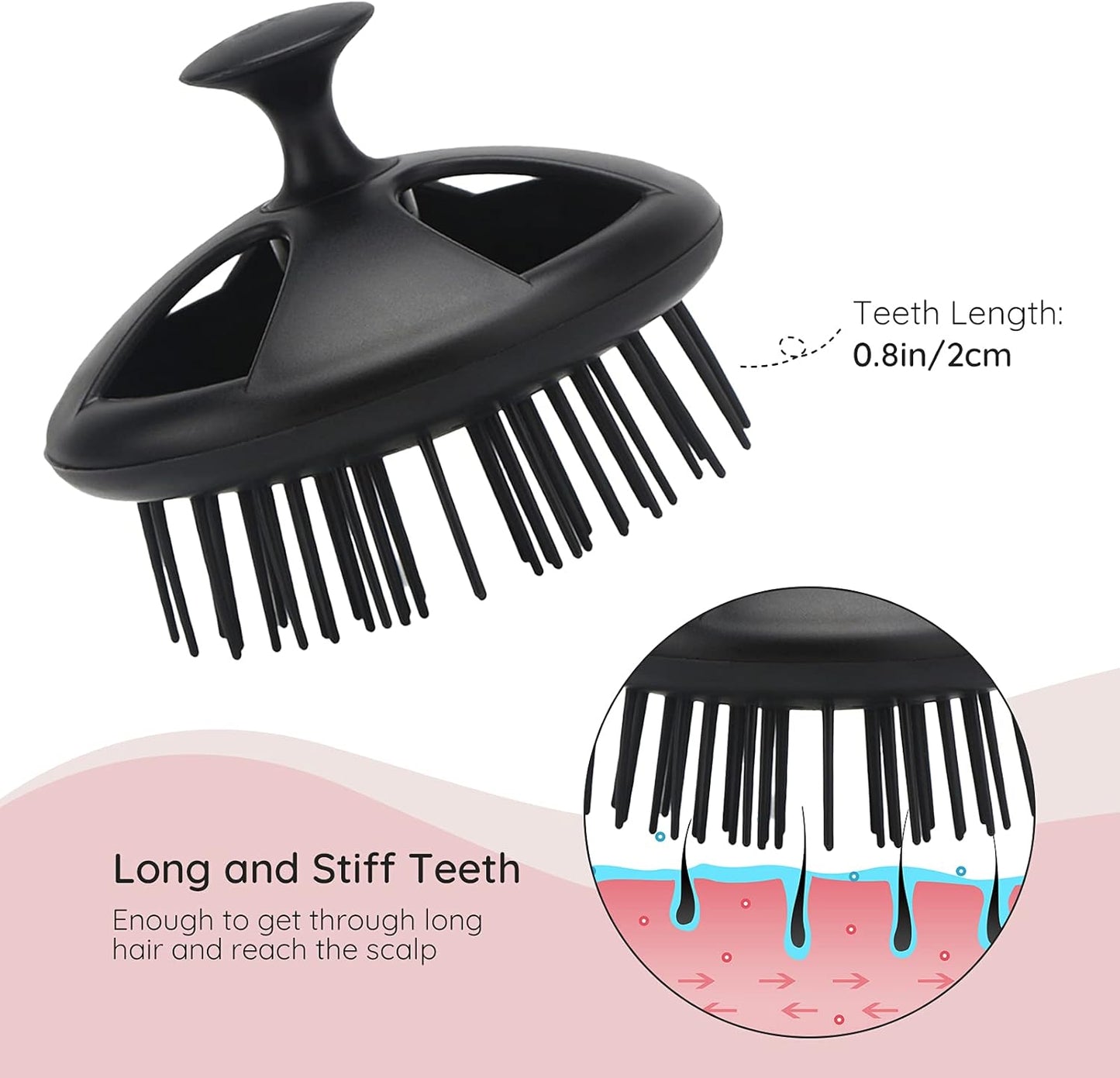 Segbeauty Scalp Massage Brushes, 4 Pcs Shampoo Brush Floriated Shower Comb Long Short Teeth Set, Head Massage Brush for Hair Growth Beard Tidying Pet Grooming Brushes Wet and Dry Scalp Care Black