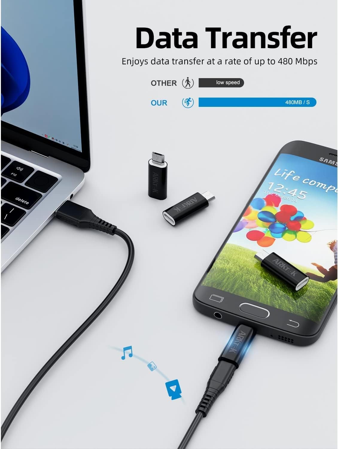 ARKTEK USB C to Micro Adapter, Micro USB (Male) to USB C (Female) Data Transfer and Charge Adapter for Samsung Galaxy S7 / S7 Edge and Others, Pack of 2