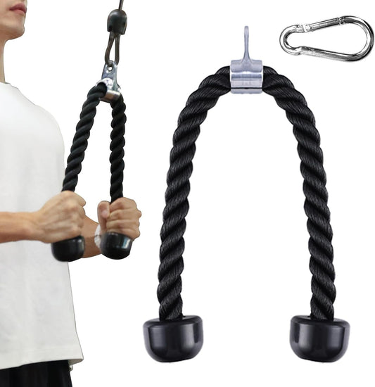 Fitarc Tricep Pulldown Rope Attachment for Home Gym, Black Nylon Braided Rope with Chrome Plated Attachment, Ideal for Lat Machine, Ab Machine, Cable Crossover or Pulley System