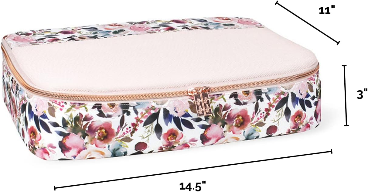 Itzy Ritzy Packing Cubes – Set of 3 Large Packing Cubes or Travel Organizers; Each Cube Features a Mesh Top, Double Zippers and a Fabric Handle; Blush Floral - Large Set (LPC9100)