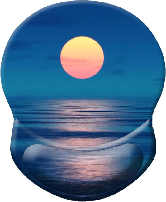 Ergonomic Mouse Pad with Wrist Support, Pain Relief Comfort Wrist Rest Pad with Non-Slip PU Base for Gaming, Home, Office & Travel (Moon Over The River)