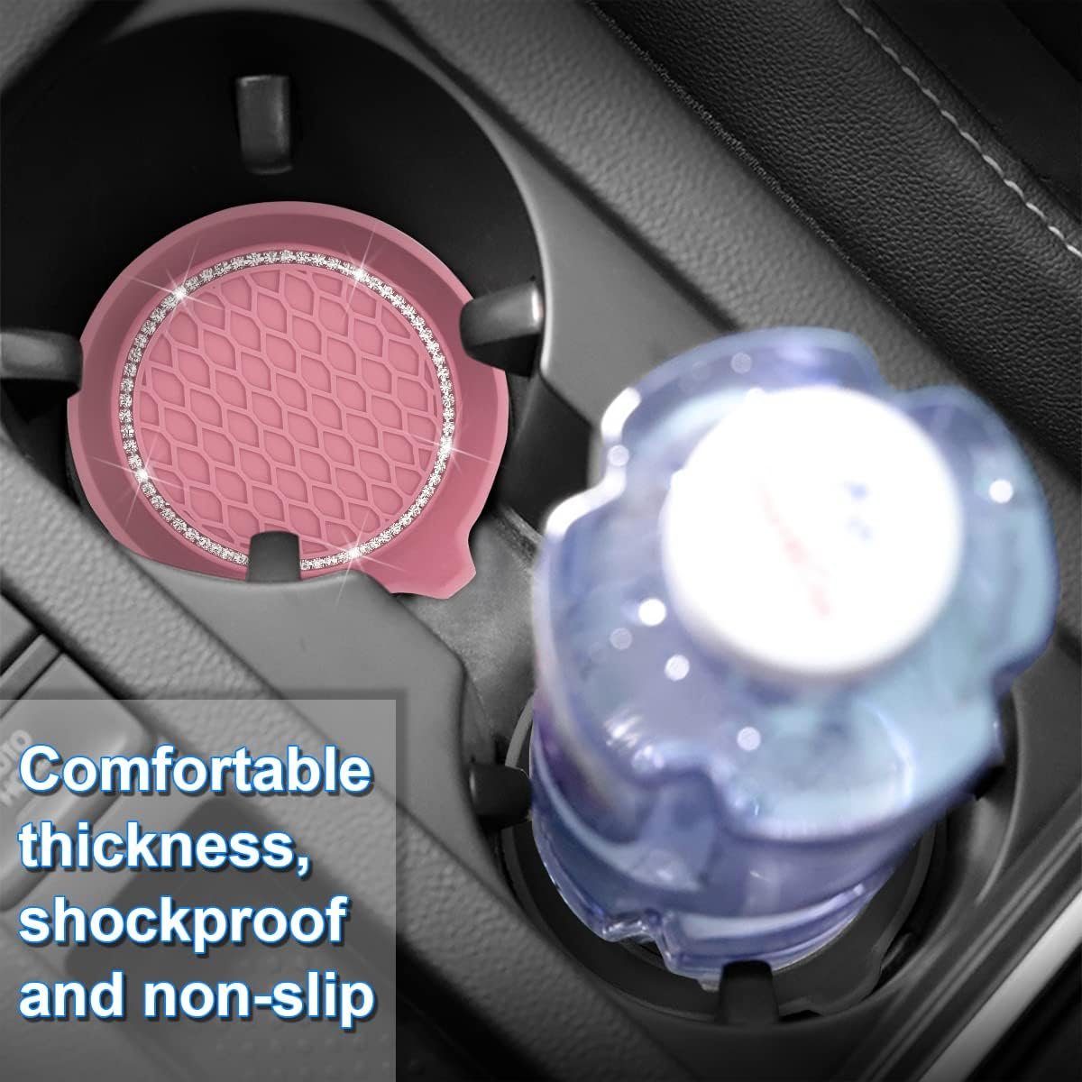 XINLIYA 4PCS Bling Car Cup Holder Coaster, Universal Crystal Rhinestone Anti-Slip Cup Holder Insert Coaster, Waterproof Round Shape Auto Drink Mat, Vehicle Interior Accessories for SUV Truck (Pink)