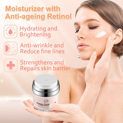 ROSVANEE Retinol Moisturizing Face Neck Eye Cream with 2.5% Retinol, Hyaluronic Acid and Vitamins E & B5, Deep Moisturizing Anti-Wrinkle Cream for Men and Women