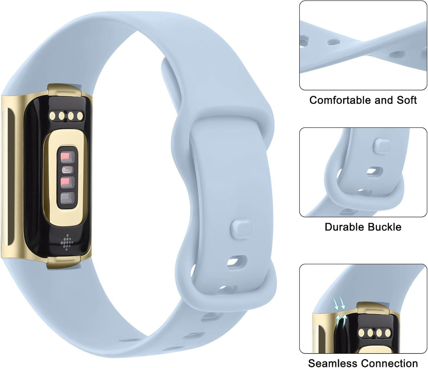 2 Pack Bands for Fitbit Charge 6 Bands Women Men, Classic Soft Straps Replacement Sport Wristbands for Fitbit Charge 5 Fitness & Health Tracker (Baby Blue/Light Purple, Small)