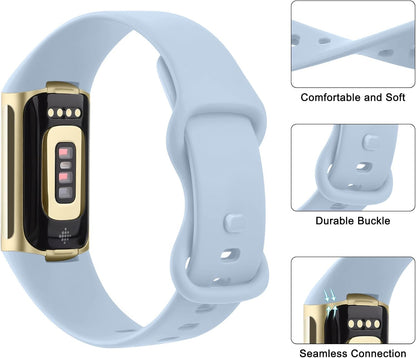 2 Pack Bands for Fitbit Charge 6 Bands Women Men, Classic Soft Straps Replacement Sport Wristbands for Fitbit Charge 5 Fitness & Health Tracker (Baby Blue/Light Purple, Small)