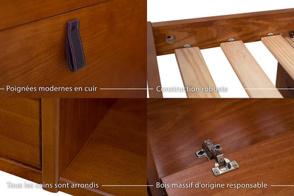 Bali Double Drawer Bed (160 x 200 cm) Caramel – Plenty of Storage Space and Drawers, Ideal for Small Rooms – Bed with Solid Wood Storage Box – Price Includes Slatted Base