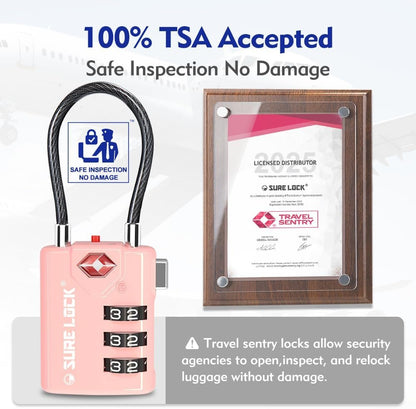 SURE LOCK TSA Compatible Travel Luggage Locks, Inspection Indicator, Easy Read Dials TSA Approved with Zinc Alloy, PINK 2 PACK, earnest