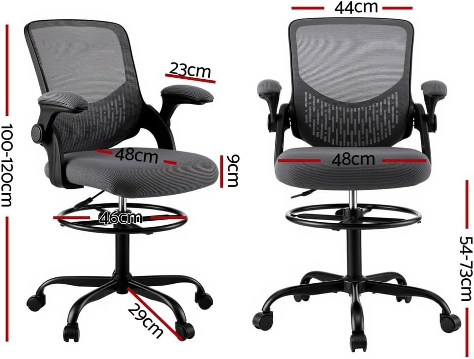 Artiss Office Chair Drafting Chairs Stool Home Office Computer Desk Chair Studios Mesh Grey