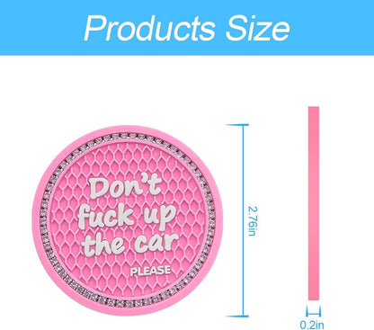 2 Pack Bling Car Coasters for Cup Holder, Crystal Rhinestone 2.75 in Cup Holder Coaster, Silicone Anti-Slip Insert Cup Mats for Women, Interior Accessories Universal for Most Cars (Pink)