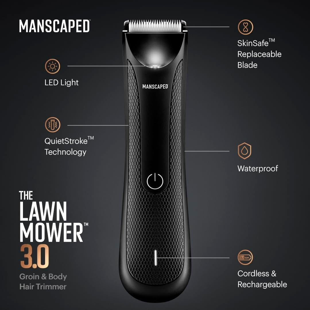 MANSCAPED® Electric Groin Hair Trimmer, The Lawn Mower® 3.0, Replaceable Ceramic Blade Heads, Waterproof Wet/Dry Clippers, Standing Recharge Dock, Ultimate Male Hygiene Razor