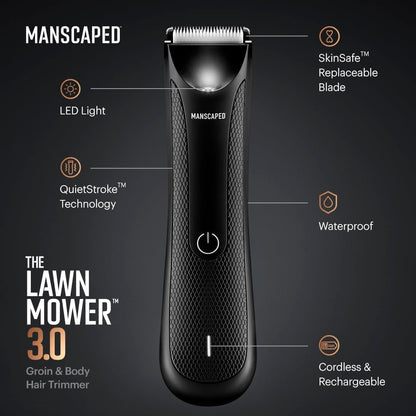 MANSCAPED® Electric Groin Hair Trimmer, The Lawn Mower® 3.0, Replaceable Ceramic Blade Heads, Waterproof Wet/Dry Clippers, Standing Recharge Dock, Ultimate Male Hygiene Razor