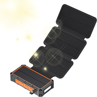 Solar Battery Power Bank– Portable Power Bank Panel, USB Output LED Light | 20000 mAh Waterproof Solar Charging Station, LED Flashlight Power Brick for Camping Hiking Travel Emergenccy Outdoor