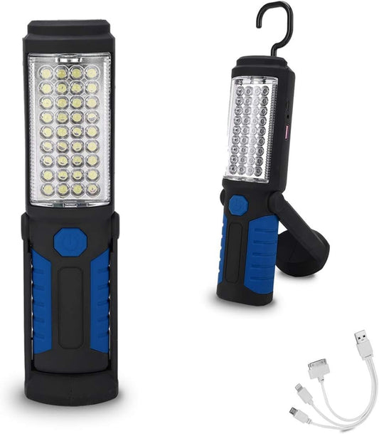 HEDAQI Rechargeable Work Light Portable LED Multi-use Magnetic Flashlight with Hanging Hook, Waterproof Work Flashlight for Car Repair Household Blackout and Emergency(Blue)