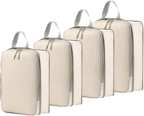 Bansga Suitcase Organizer, 4 Set Travel Organizer, Compression Packing Cube Space-Saving Expandable Ultralight Travel, Clothing Organizers Sacks Storage Suitcase Set-Beige