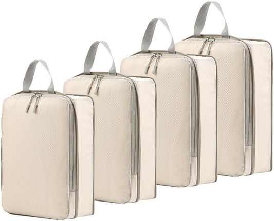 Bansga Suitcase Organizer, 4 Set Travel Organizer, Compression Packing Cube Space-Saving Expandable Ultralight Travel, Clothing Organizers Sacks Storage Suitcase Set-Beige