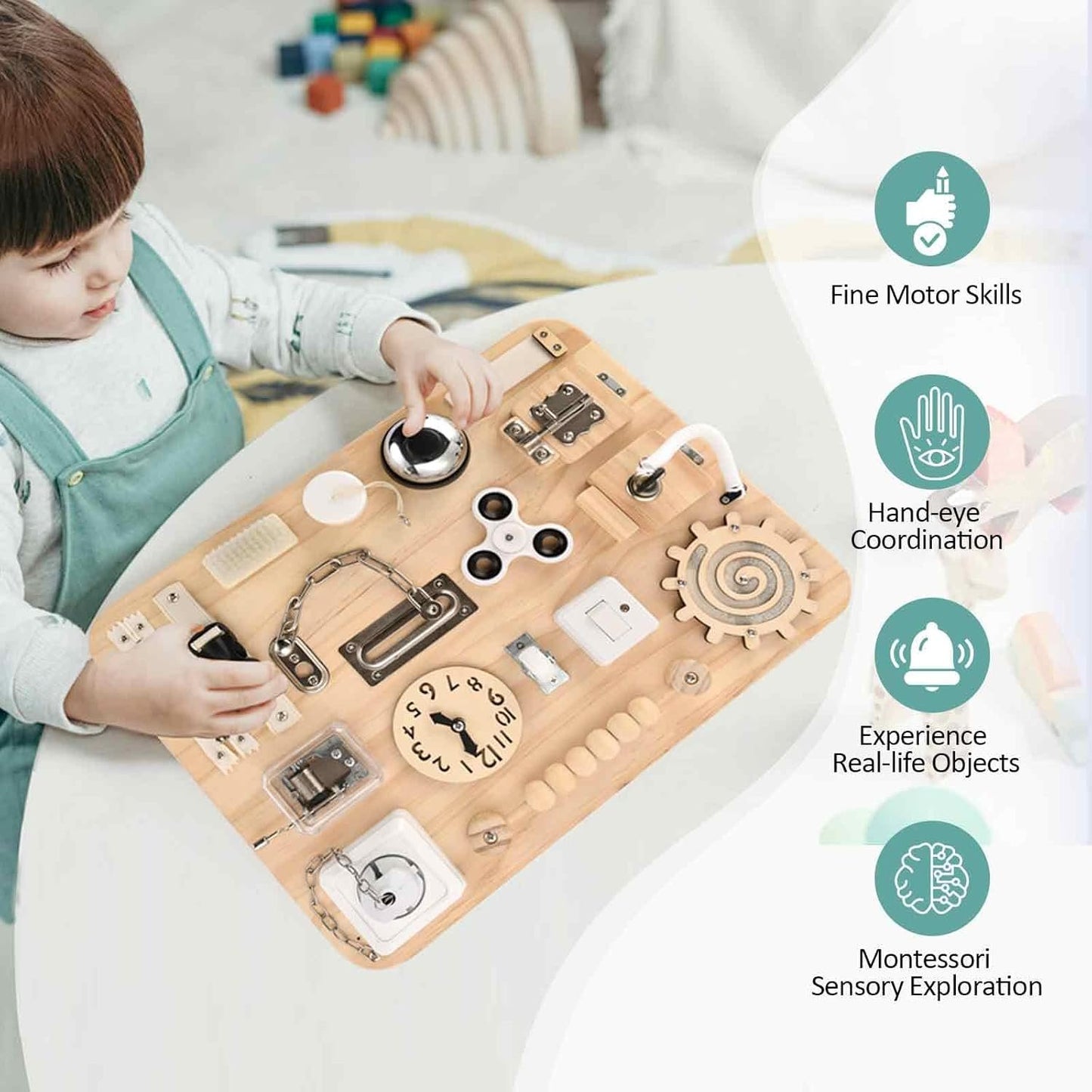 Montessori Large Busy Board for Toddlers - Wooden Sensory Toys -Fidget Toys for Autistic Children-Preschool Learning Activities Fine Motor Skills