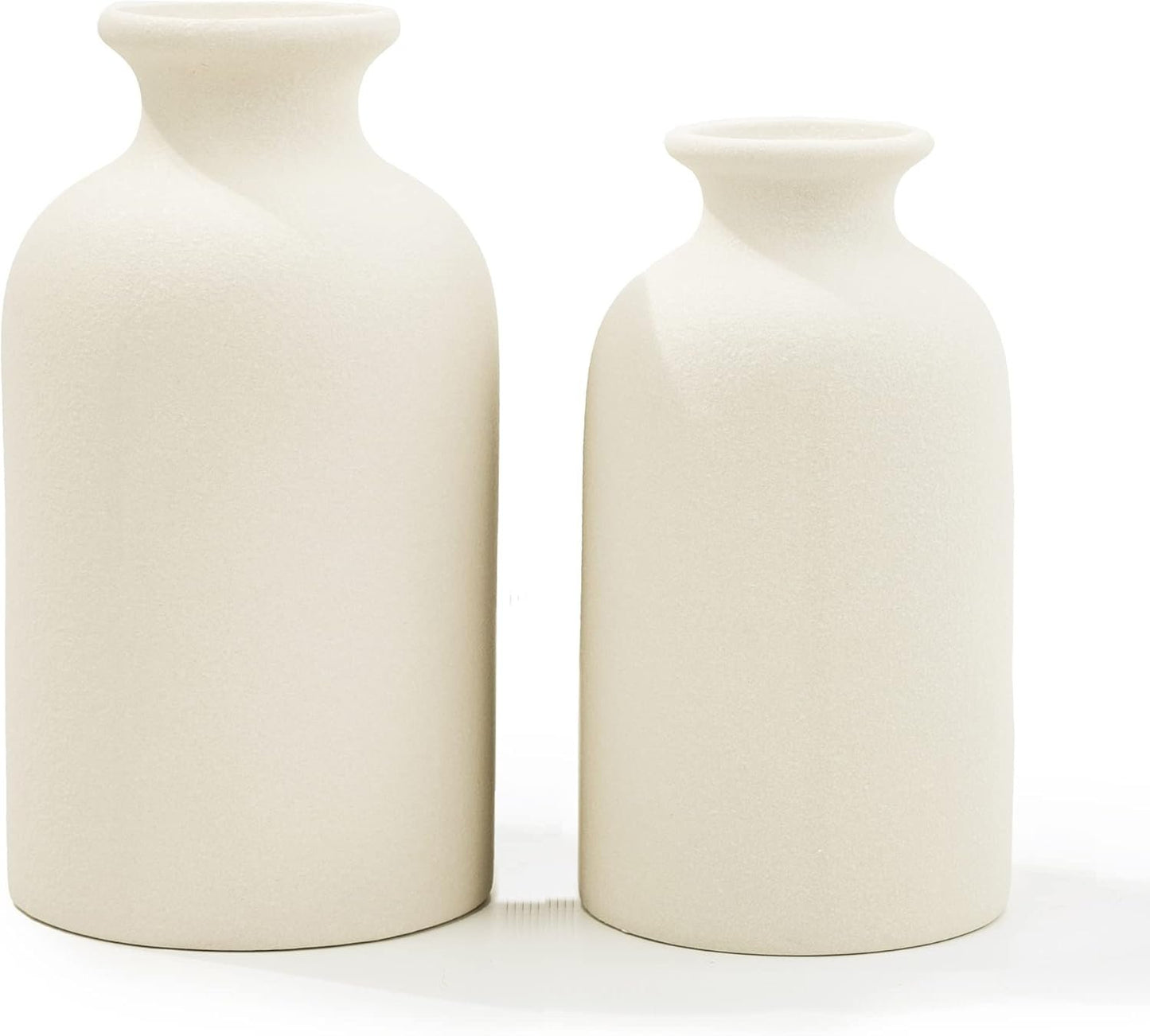White Ceramic vases Home Decor 2pcs Small vase Set Boho vase Modern Farmhouse Decor (White)
