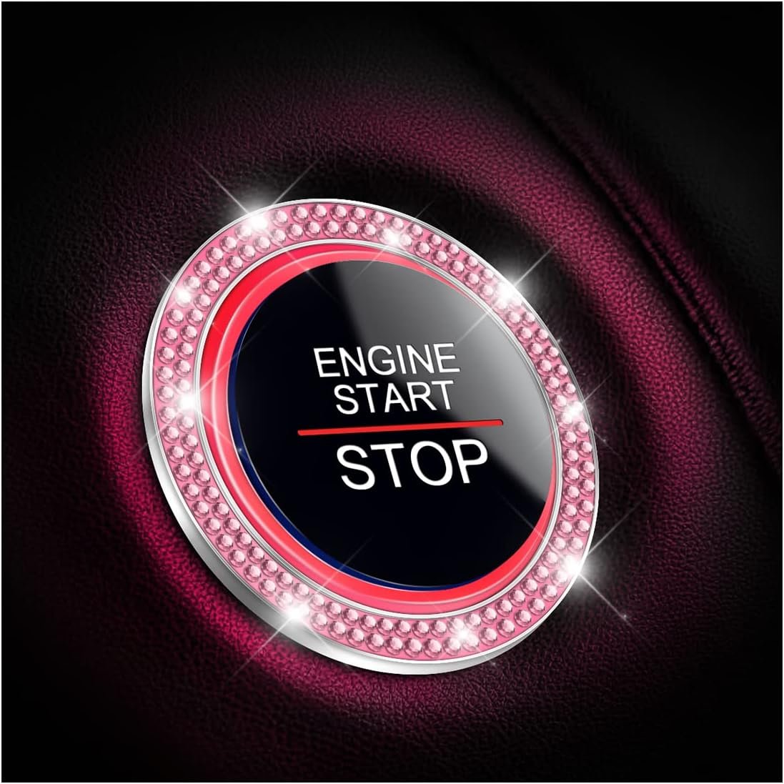 Car Bling Crystal Rhinestone Engine Start Ring Decals, 2 Pack Car Push Start Button Cover/Sticker, Key Ignition Knob Bling Ring, Sparkling Car Interior Accessories for Women (Pink1)
