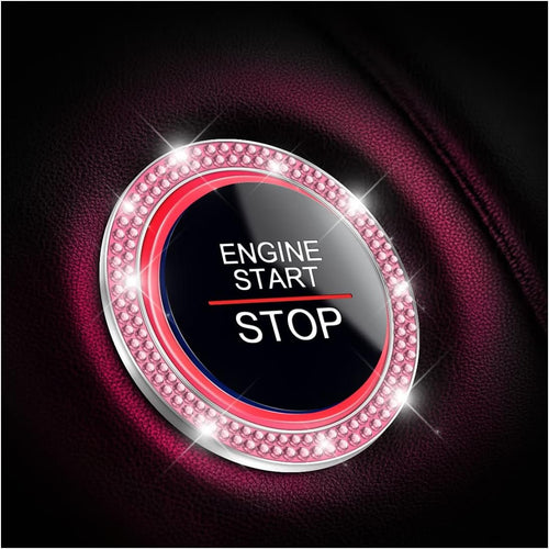 Car Bling Crystal Rhinestone Engine Start Ring Decals, 2 Pack Car Push Start Button Cover/Sticker, Key Ignition Knob Bling Ring, Sparkling Car Interior Accessories for Women (Pink1)