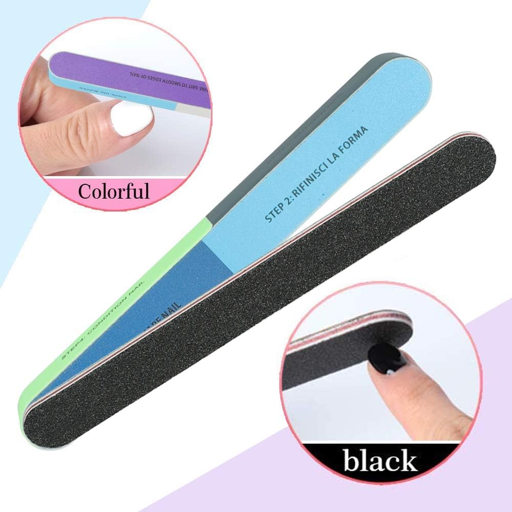 WOVTE Nail File Set, 11 Pcs Nail Files & Buffer Block, Fine Grit, White, EVA Material, Comes with Cuticle Nipper & Pusher