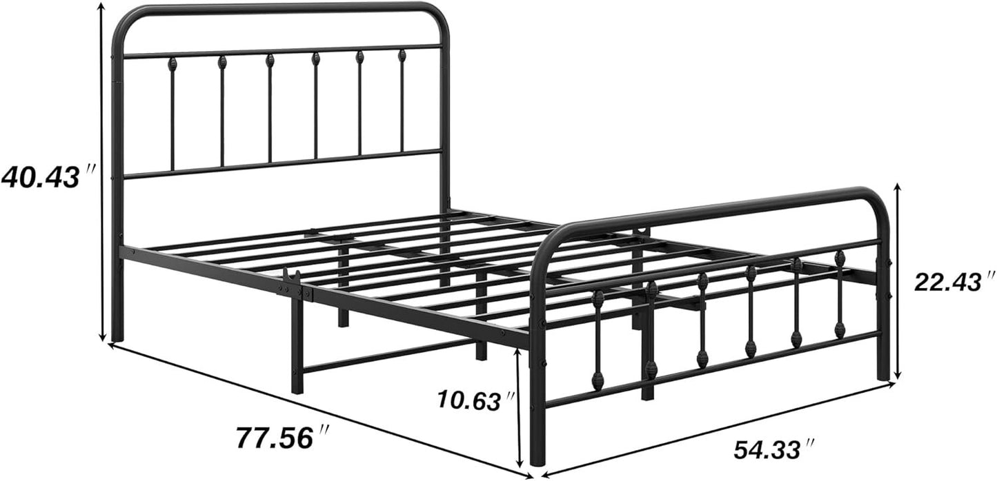 DUMEE Full Bed Frame with Headboard and Footboard Metal Platform Bed Frame Full Size Bed Slats Support No Box Spring Needed,Textured Black