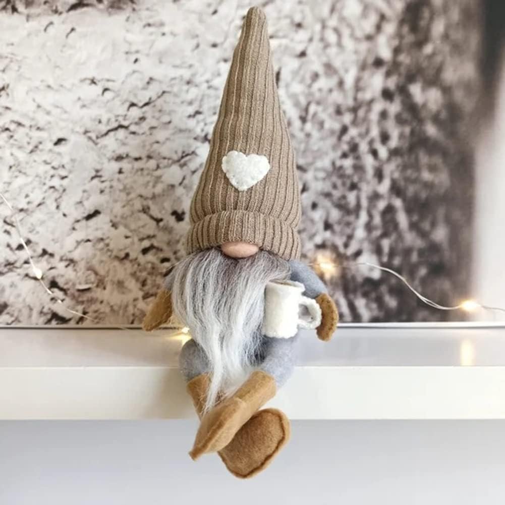 2 Pcs Coffee Gnomes Plush Bar Decor, Handmade Swedish Tomte Gnomes Gifts Farmhouse Scandinavian Figurine Gnome for Home Kitchen Coffee Station Table Shelf Decor (Brown)