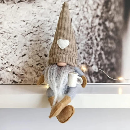 2 Pcs Coffee Gnomes Plush Bar Decor, Handmade Swedish Tomte Gnomes Gifts Farmhouse Scandinavian Figurine Gnome for Home Kitchen Coffee Station Table Shelf Decor (Brown)