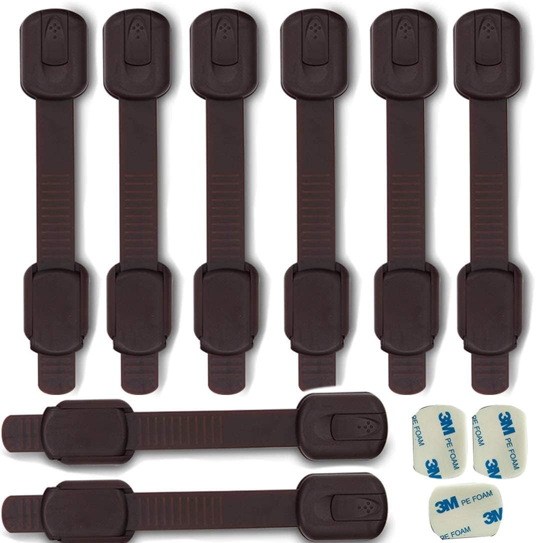 Child Safety kid safety Cabinet Lock Child Proofing Strap Locks for Baby Safety lock,Free Extra Adhesive Tape Included.No Drilling,Easy Installation.(Brown, 8 Pack)