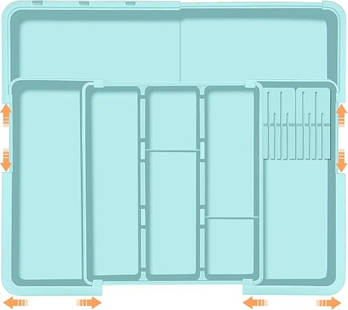 Utensil Drawer Organizer for Kitchen, Expandable Silverware Organizer Cooking Utensils Tray, Large Cutlery and Flatware Holder, Kitchen Tools & Gadgets Storage (Turquoise)