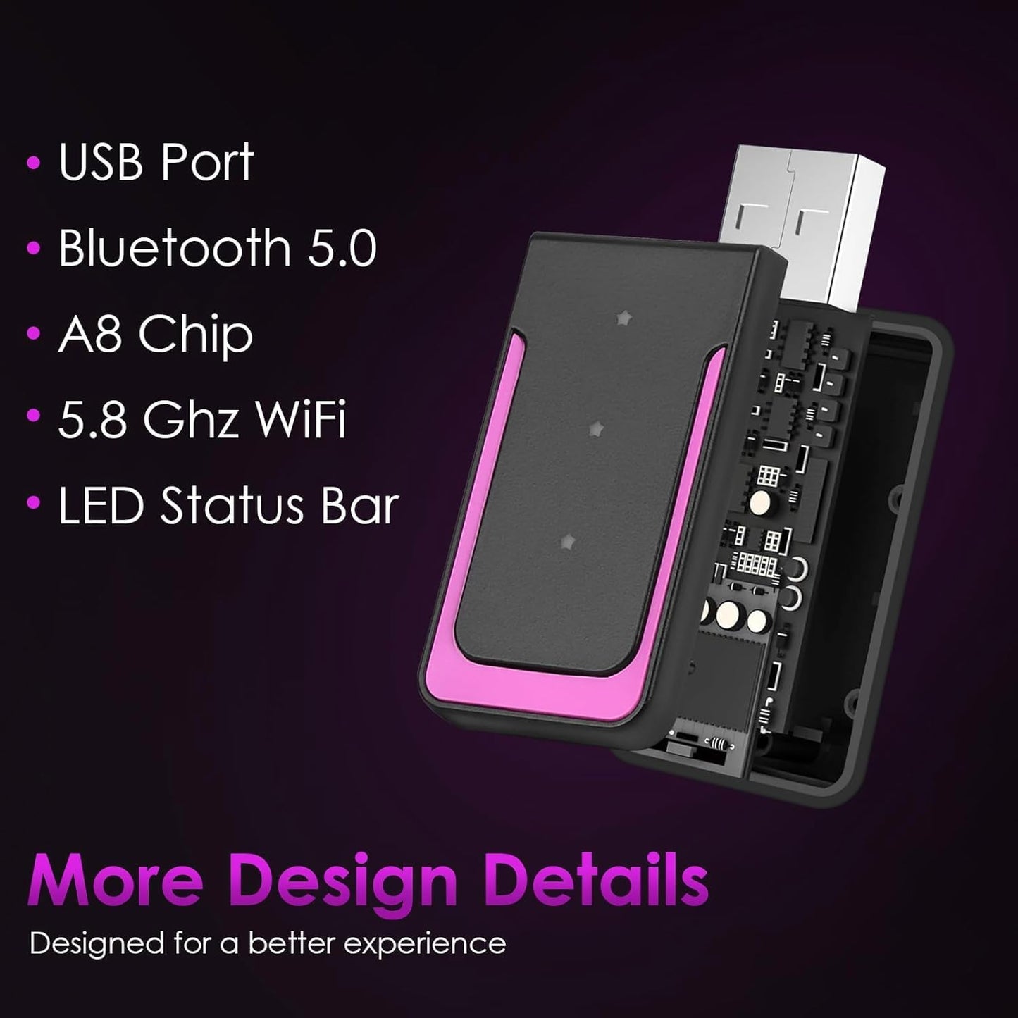 Gaethra Wireless Adapter for Carplay and Android Auto, Plug & Play, USB C/USB A, Compatible with iOS 10+/Android 11+, Suitable for Vehicle that Works with CarPlay/Android Auto, CZHZ02
